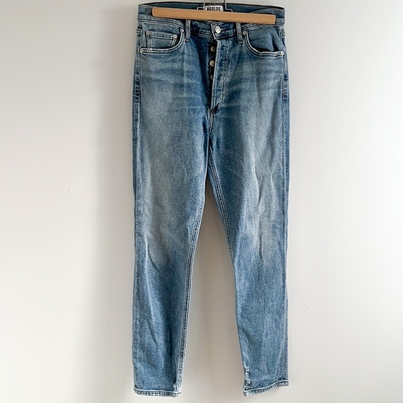 Agolde Nico Embark Distressed High Waist Button Fly Slim Denim Jeans 28 - Picture 7 of 16